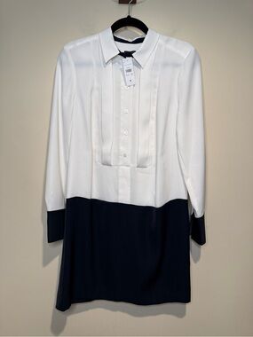 Ann Taylor White and Navy Colorblock Mini Dress